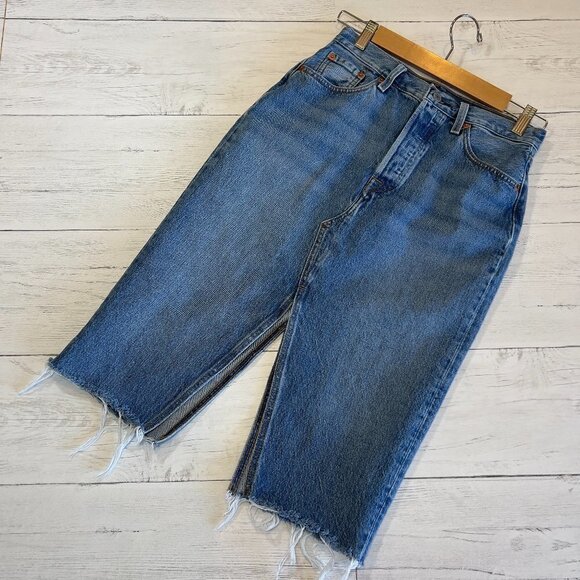 Revolve Levis Skirt Womens Size 26 Deconstructed Original Riveted Knee Length - Picture 1 of 15